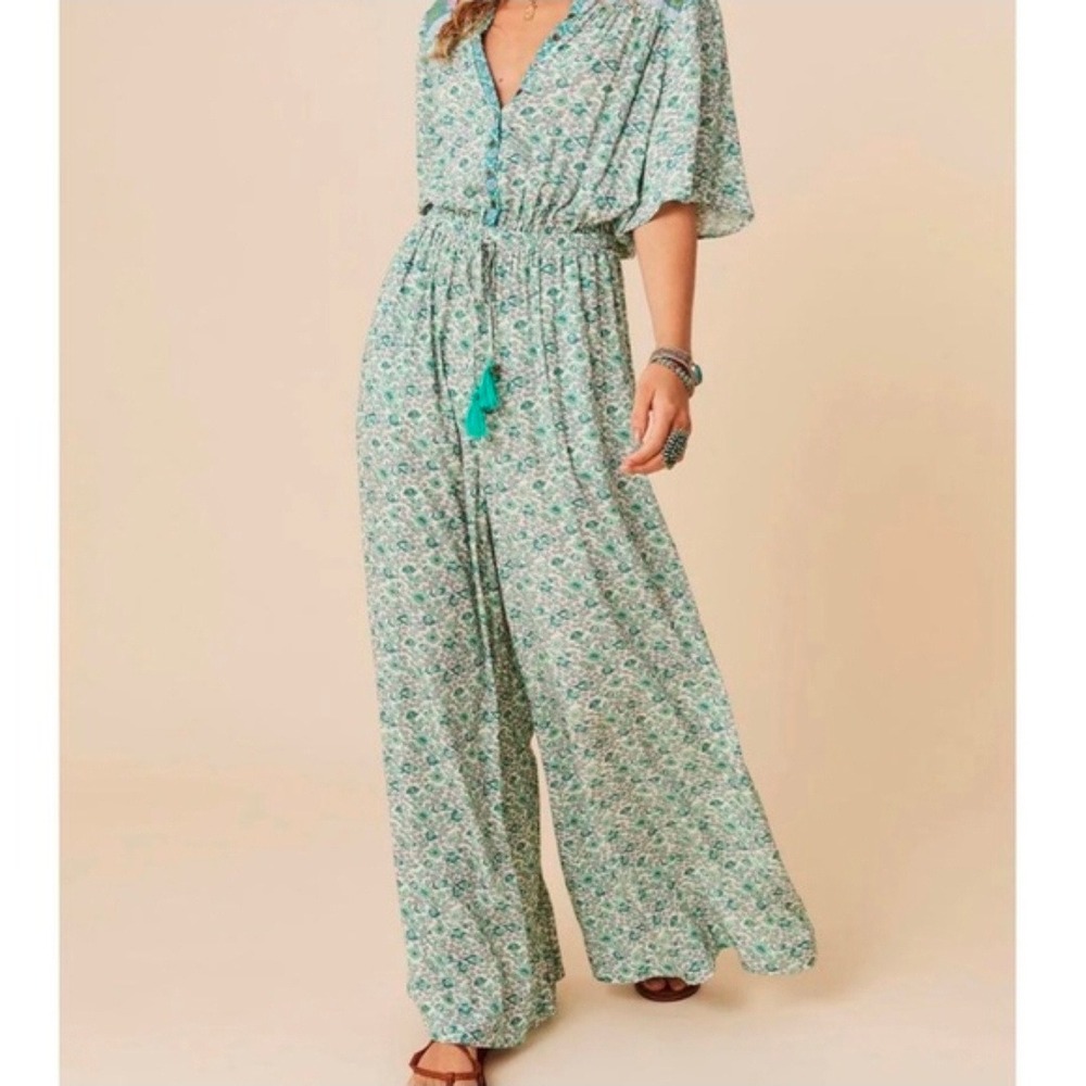 Spell Sienna Jumpsuit in Jade Floral Wide Leg Teal Purple Boho XL